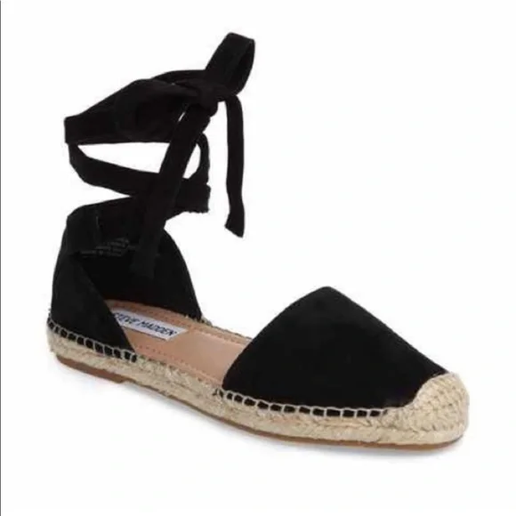 NIB Steve Madden Rosette Black Suede Espadrilles Size 6.5 - Picture 1 of 5